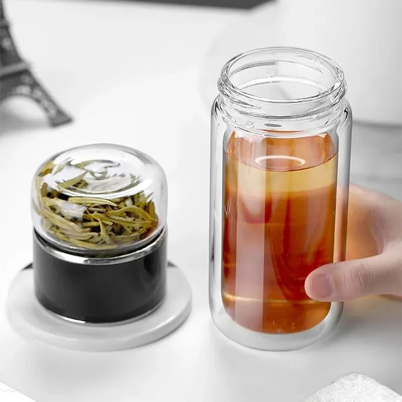 420ml Tea Water Bottle High Borosilicate Glass Double Layer Tea Cup Infuser Tumbler With Tea Filter 4