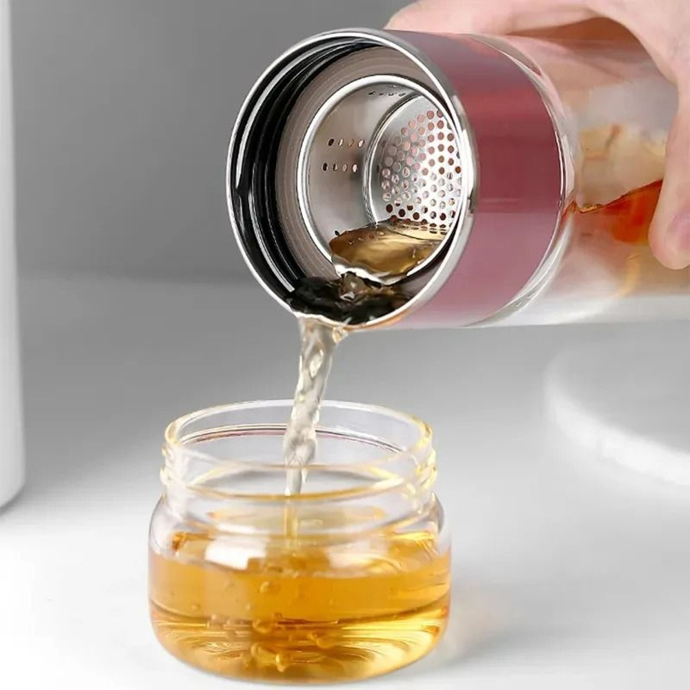 420ml Tea Water Bottle High Borosilicate Glass Double Layer Tea Cup Infuser Tumbler With Tea Filter 5
