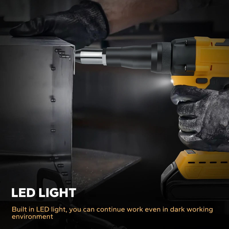 Brushless Electric Rivet Gun With LED Light 2448mm Battery Not Included 3