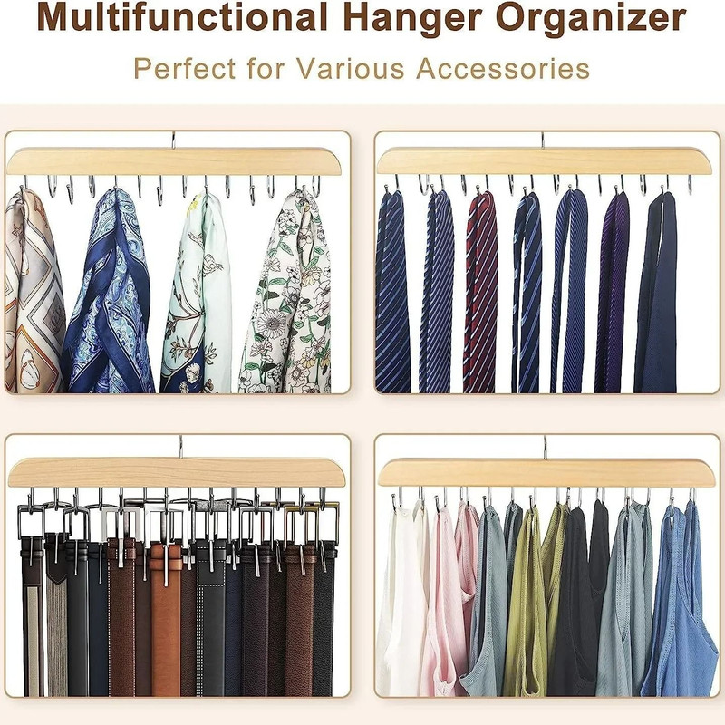 Wooden Belt And Scarf Hanger Organizer For Closet Storage 2