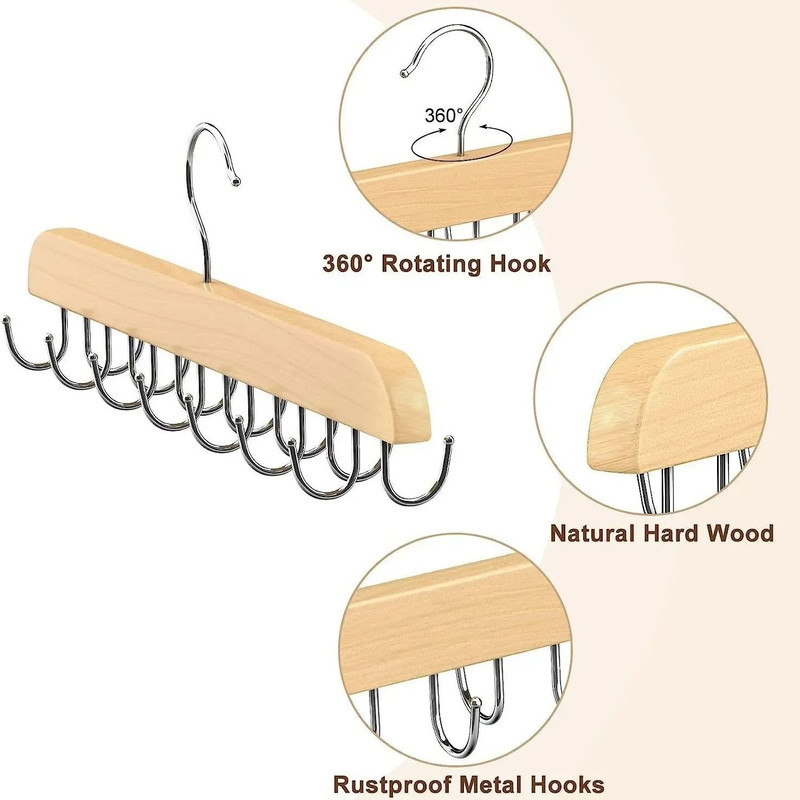 Wooden Belt And Scarf Hanger Organizer For Closet Storage 3