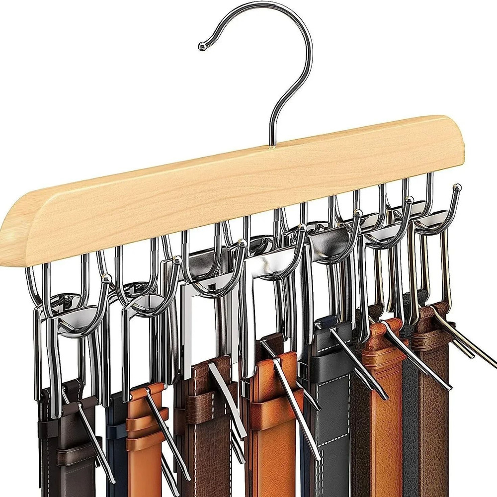 Wooden Belt And Scarf Hanger Organizer For Closet Storage 5