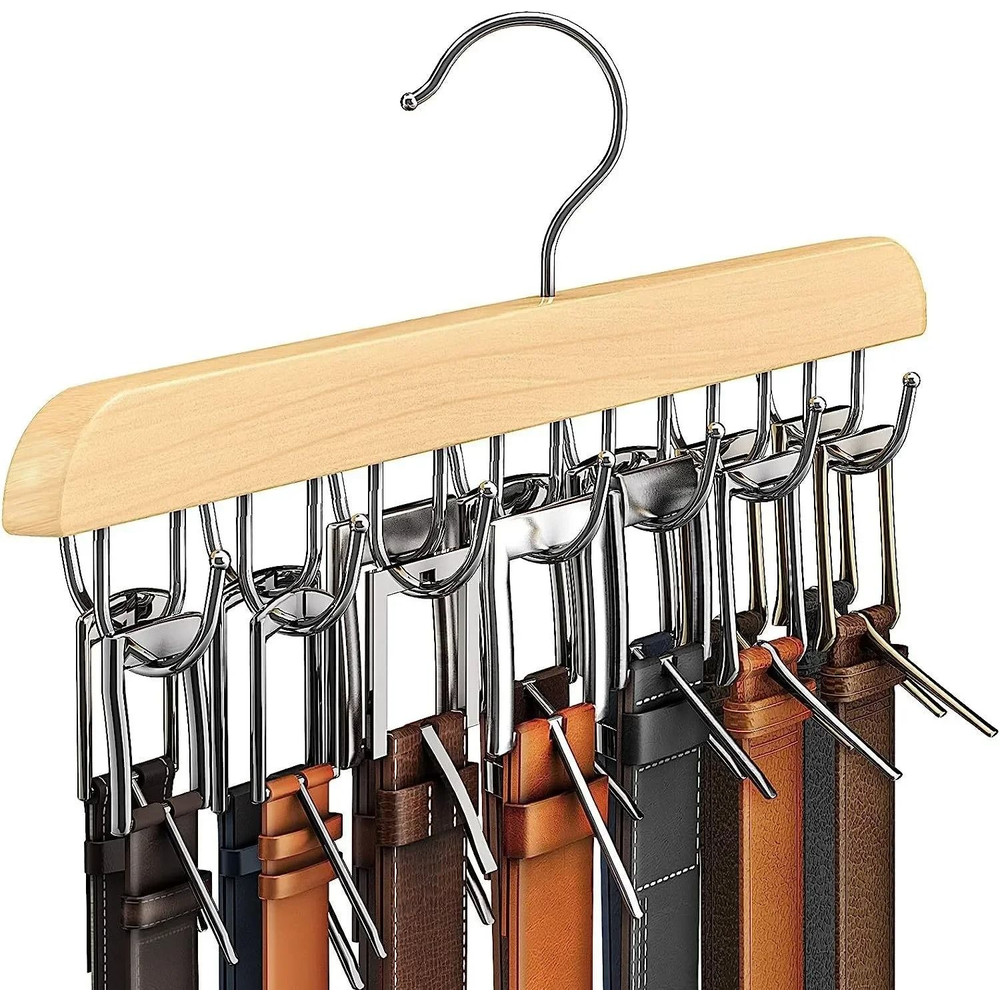 Wooden Belt And Scarf Hanger Organizer For Closet Storage 6