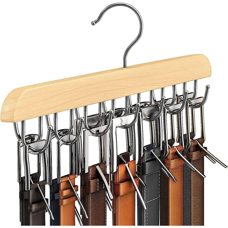 Wooden Belt And Scarf Hanger Organizer For Closet Storage 6