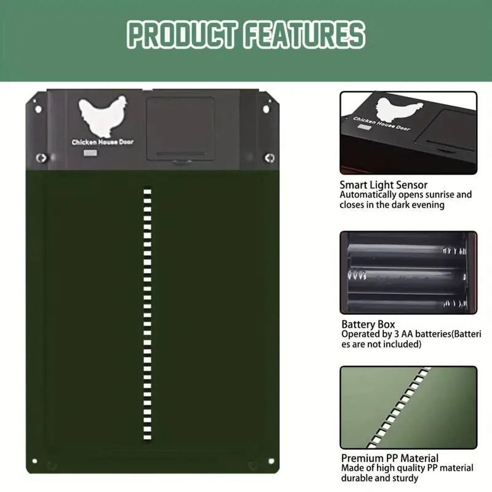 Automatic Chicken Coop Door With Light Sensor And Battery Power 3