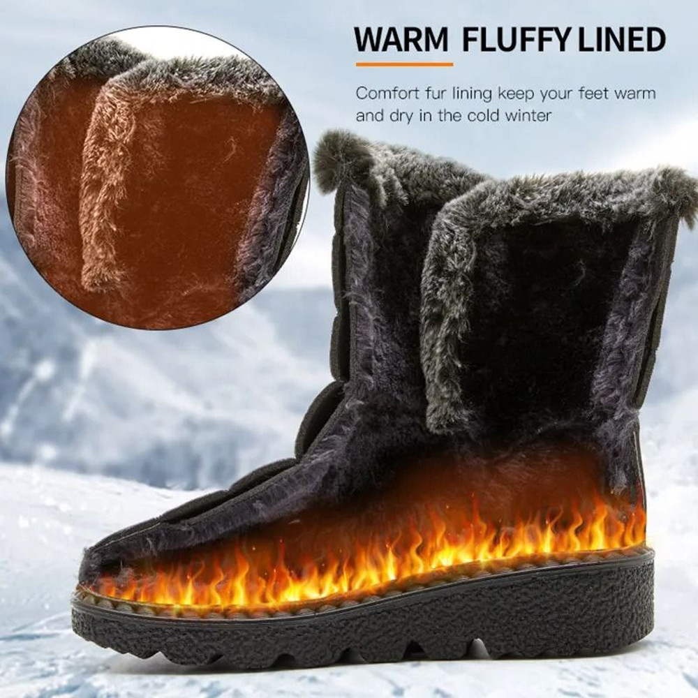 Womens Winter Snow Boots Waterproof Ankle Fur Lined Boots With Low Heels 2