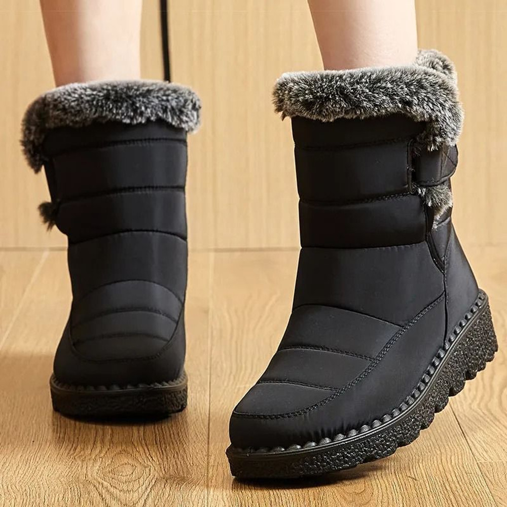 Womens Winter Snow Boots Waterproof Ankle Fur Lined Boots With Low Heels 3