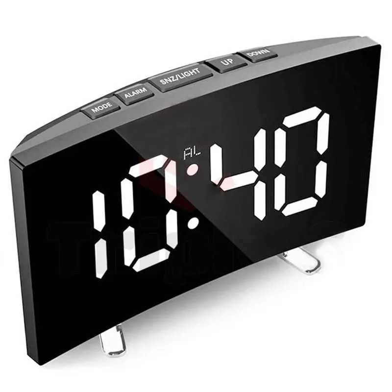 Digital LED Alarm Clock With Large Mirror Display And Noiseless Design 1