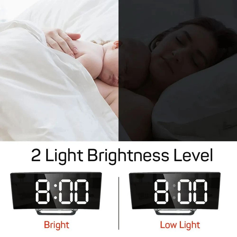 Digital LED Alarm Clock With Large Mirror Display And Noiseless Design 5