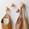 Scandinavian Solid Wood Wall Mounted Clothes Hook Pebble Shape Punch Free Door Hanger 3