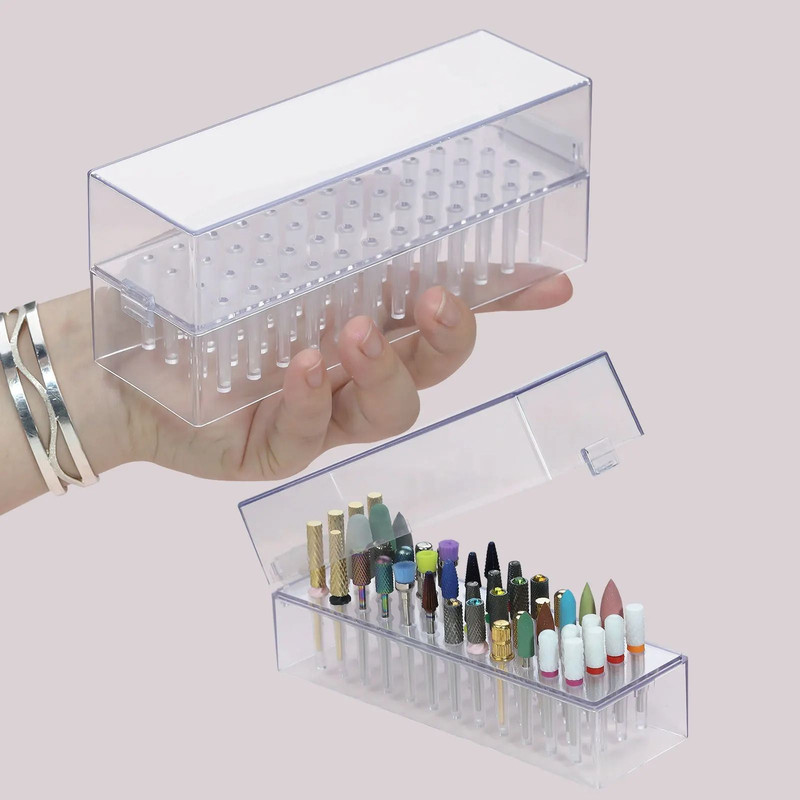 Transparent Nail Drill Bits Storage Box With 48 Holes Manicure Display Stand Organizer 0