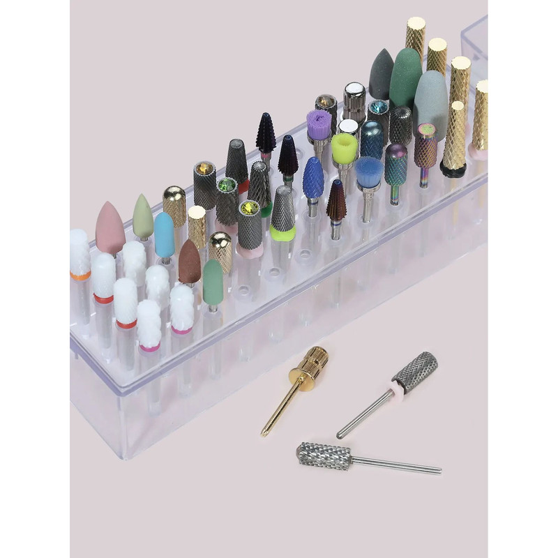 Transparent Nail Drill Bits Storage Box With 48 Holes Manicure Display Stand Organizer 3