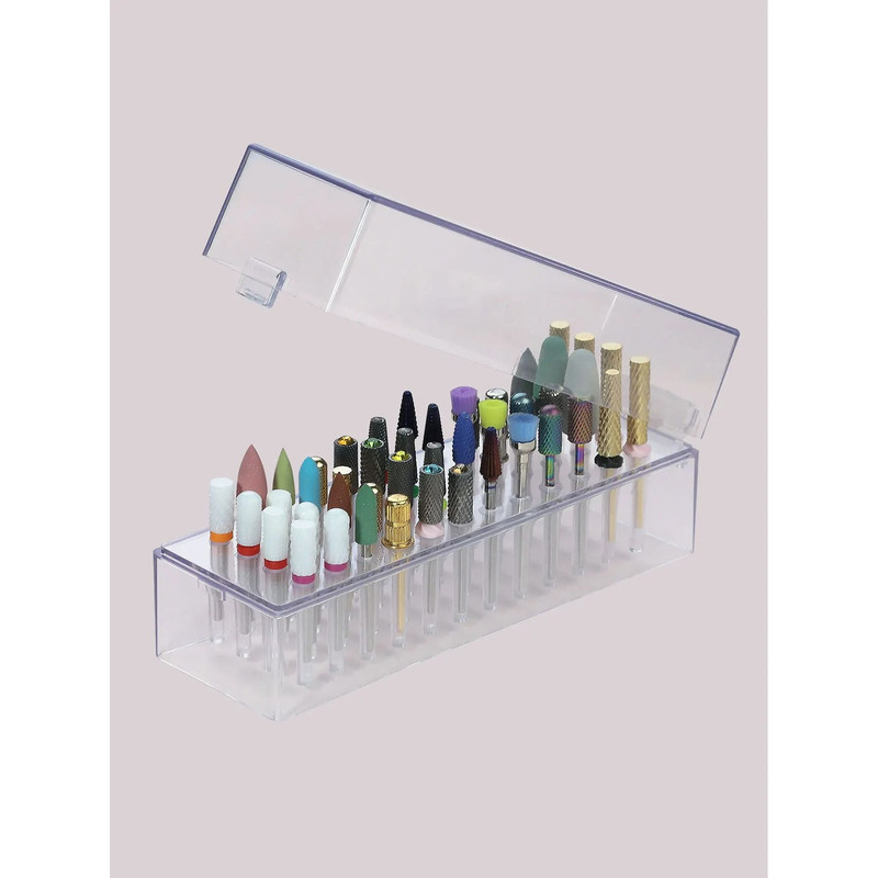 Transparent Nail Drill Bits Storage Box With 48 Holes Manicure Display Stand Organizer 7