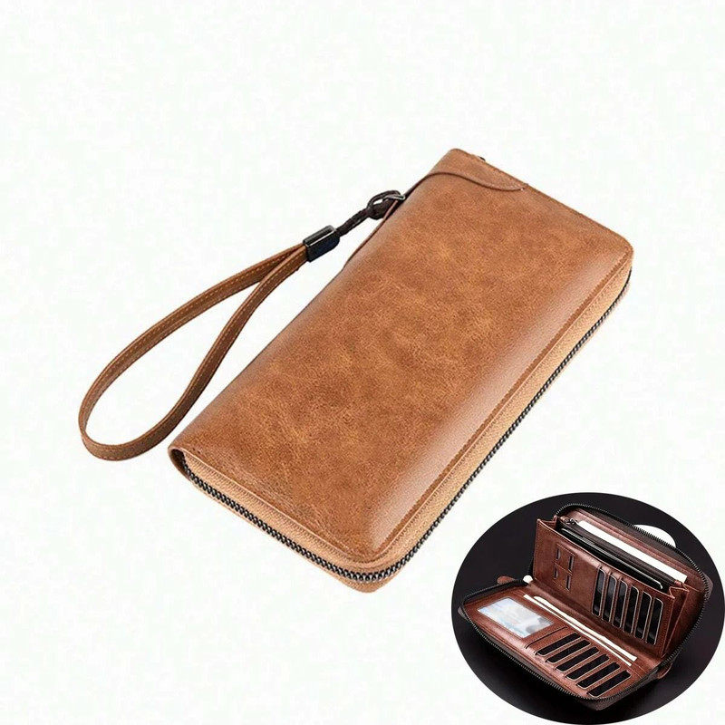 Mens Long Zipper Wallet With RFID Blocking And PU Leather Design 9