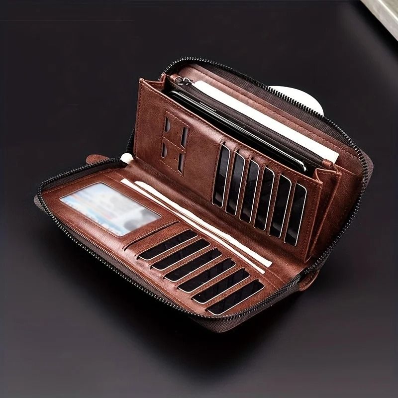Mens Long Zipper Wallet With RFID Blocking And PU Leather Design 1