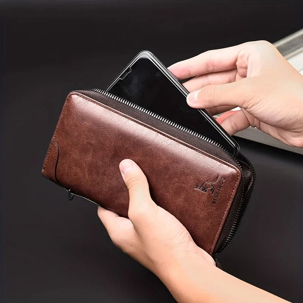 Mens Long Zipper Wallet With RFID Blocking And PU Leather Design 2