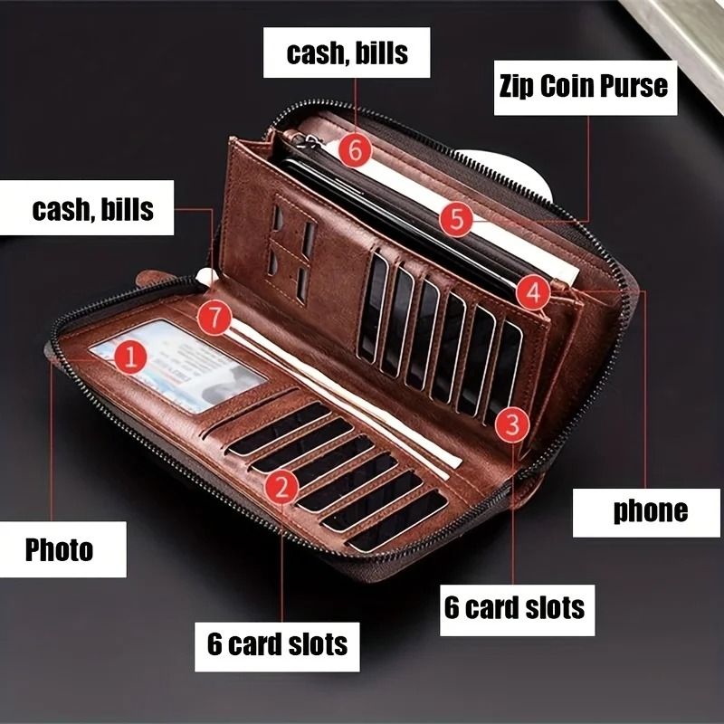 Mens Long Zipper Wallet With RFID Blocking And PU Leather Design 3