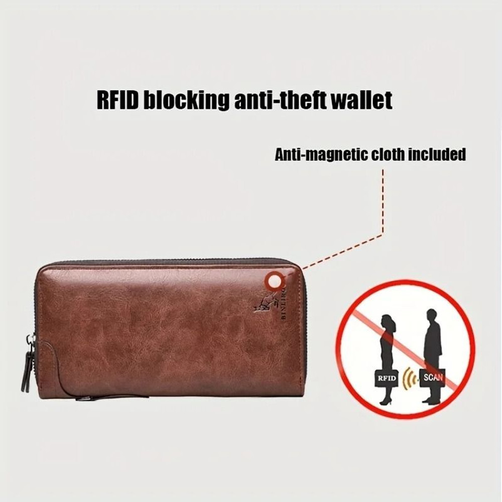 Mens Long Zipper Wallet With RFID Blocking And PU Leather Design 5