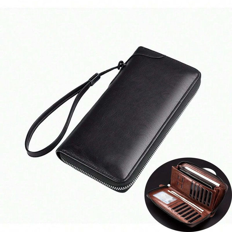 Mens Long Zipper Wallet With RFID Blocking And PU Leather Design 7