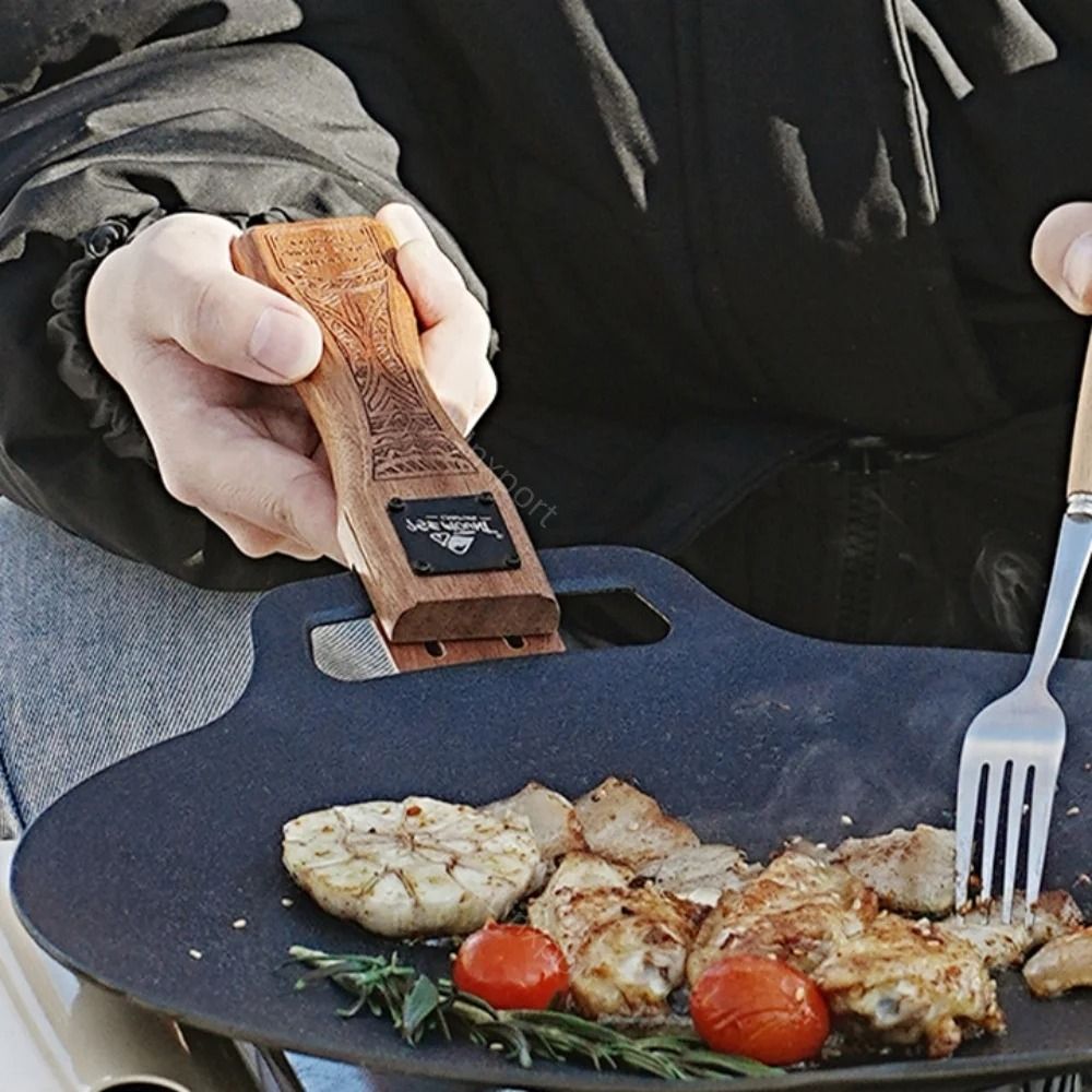 Outdoor Grill Pan Handle With Adjustable Wooden Grip 5