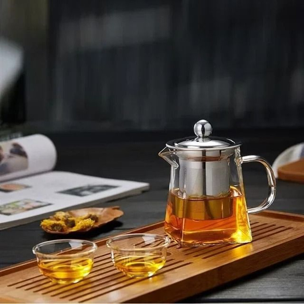 Heat Resistant Glass Teapot With Stainless Steel Infuser Clear Square Tea Kettle For Loose Leaf Te 1