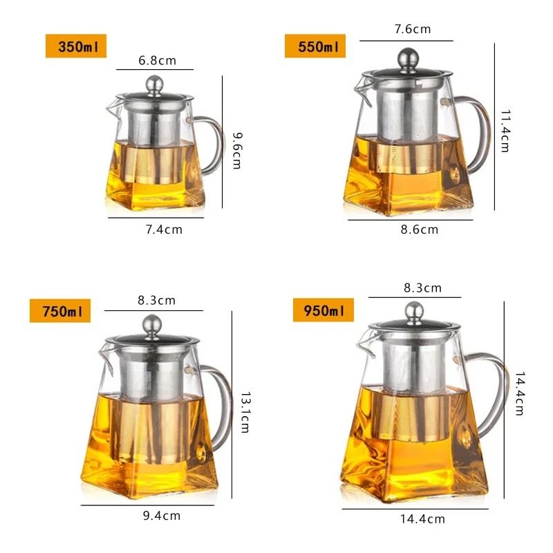 Heat Resistant Glass Teapot With Stainless Steel Infuser Clear Square Tea Kettle For Loose Leaf Te 5