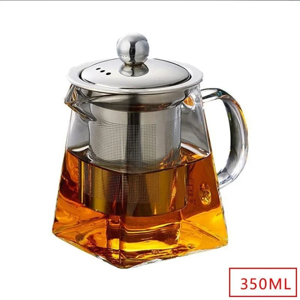 Heat Resistant Glass Teapot With Stainless Steel Infuser Clear Square Tea Kettle For Loose Leaf Te 6