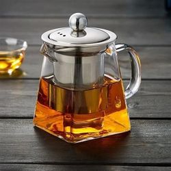 heat resistant glass teapot with stainless steel infuser and filter basket