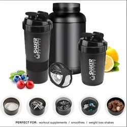2-tier shaker bottle with powder container for protein shakes and fitness drinks
