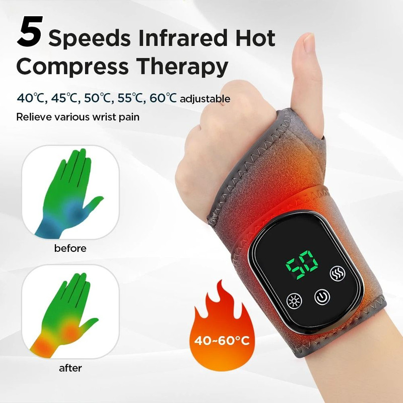 2 In 1 Heating Wrist Guard With Vibration Massage USB Adjustable Hot Compress Wristband 0