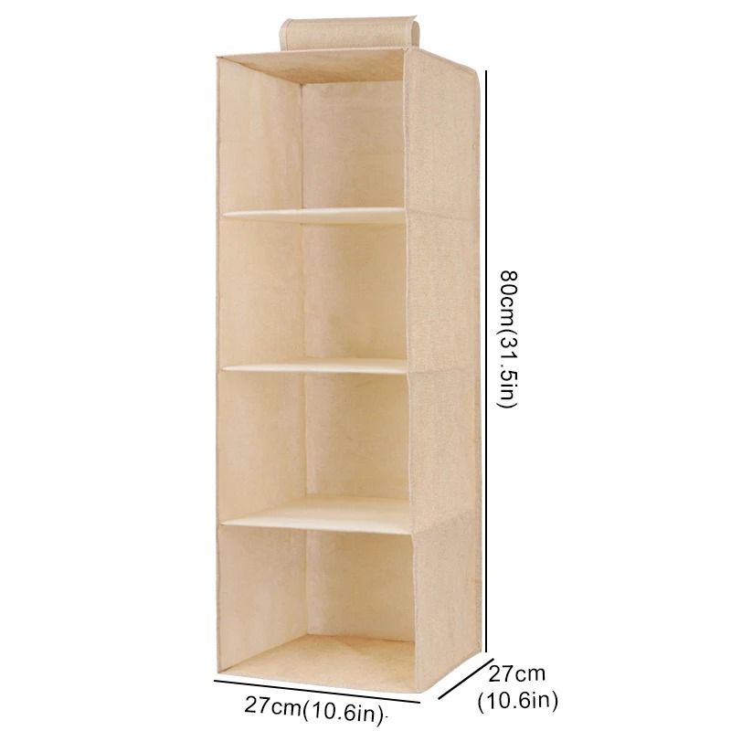 Cotton Linen Hanging Storage Organizer With Drawers For Closet And Wardrobe 12