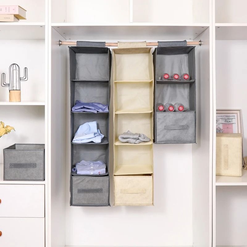 Cotton Linen Hanging Storage Organizer With Drawers For Closet And Wardrobe 6