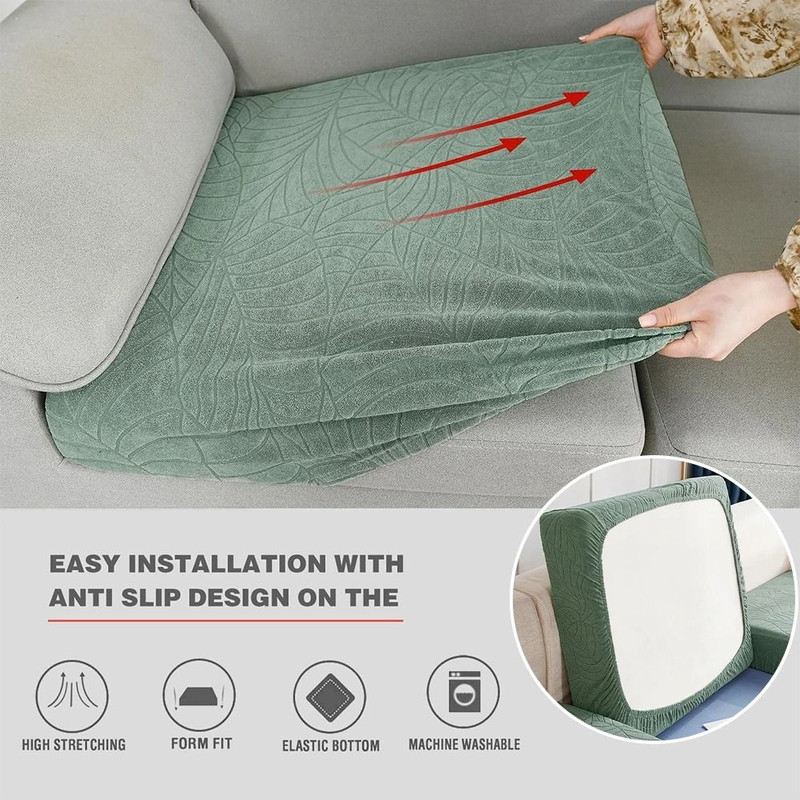 Waterproof Stretch Sofa Cushion Cover With Removable Jacquard Fabric Protector 5