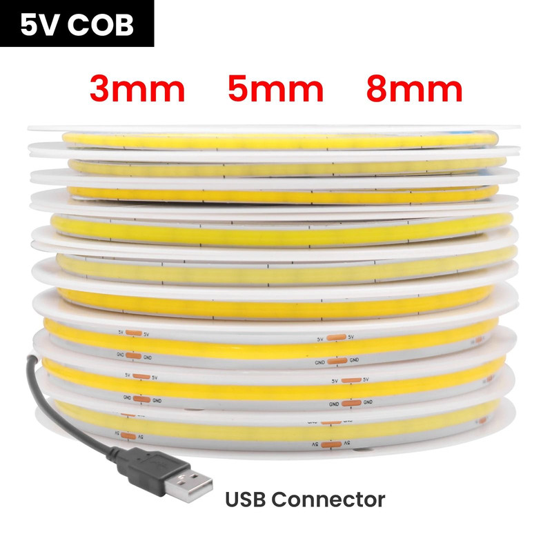 USB LED COB Strip Light Flexible Ribbon For Home And TV Decor 1