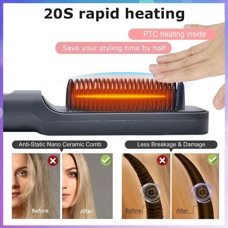 Electric Hot Comb Straightening Brush With Negative Ion Technology And AntiScald Design 5
