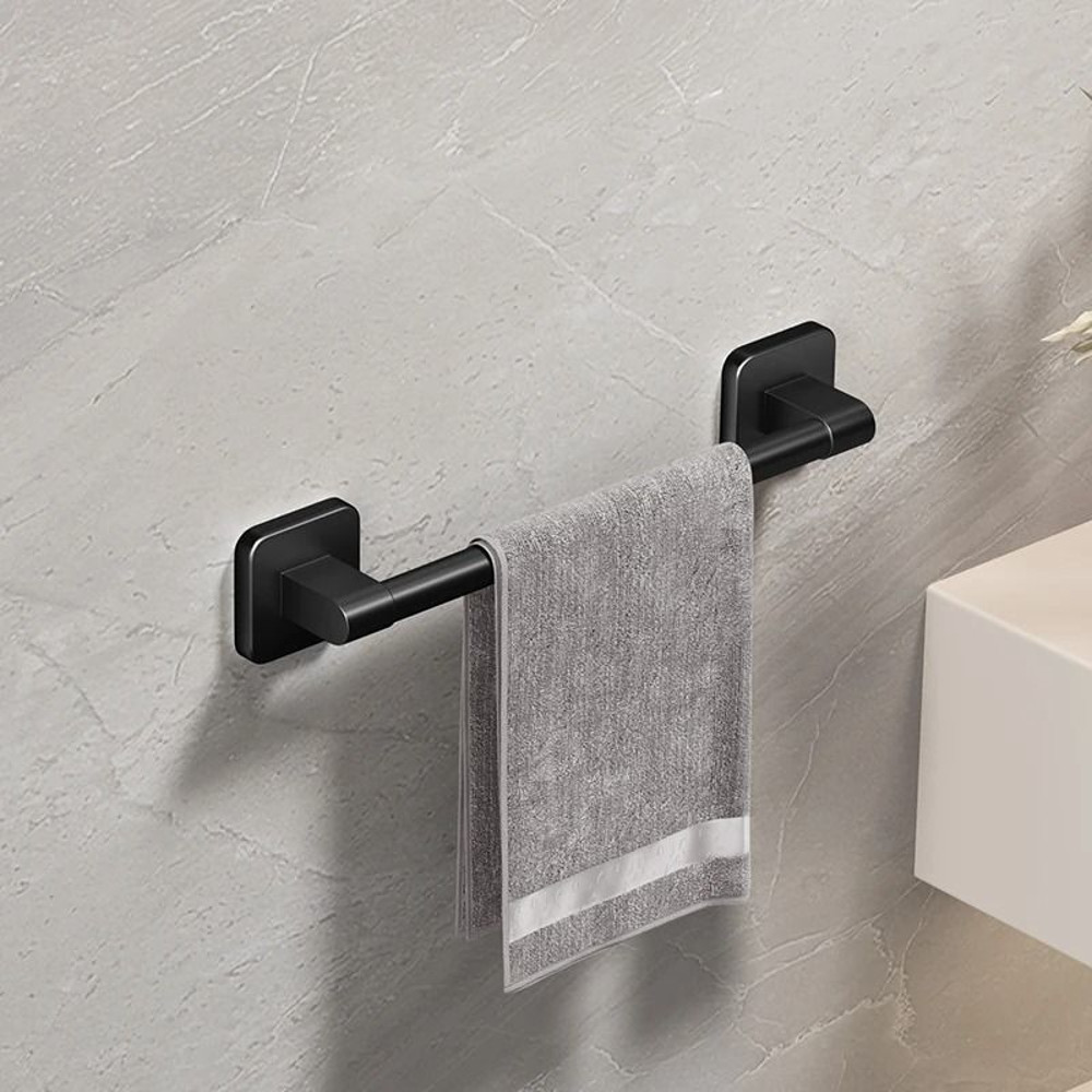 SelfAdhesive Bathroom Towel Holder  No Drilling WallMount Towel Rack In White Or Black 6