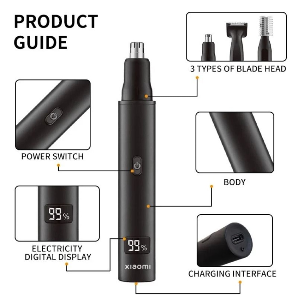 3in1 Electric Nose And Ear Hair Trimmer Rechargeable Painless Grooming Kit For Men 4