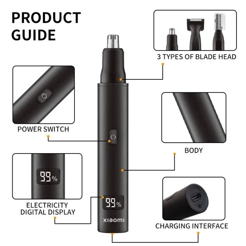 3in1 Electric Nose And Ear Hair Trimmer Rechargeable Painless Grooming Kit For Men 4