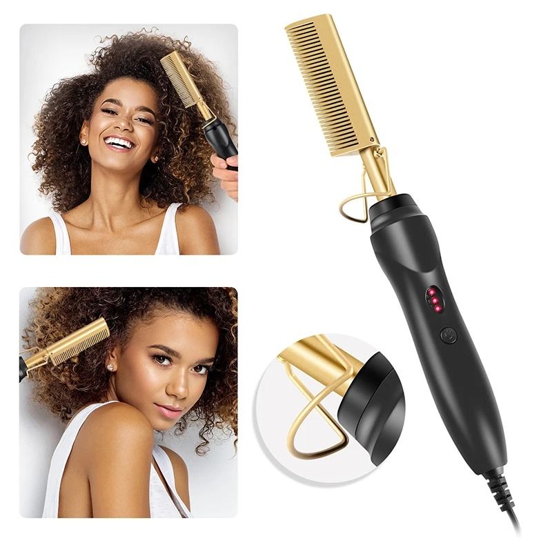 2in1 Electric Hot Comb Hair Straightener And Curler Adjustable Heating Brush For Wet And Dry Hair 2