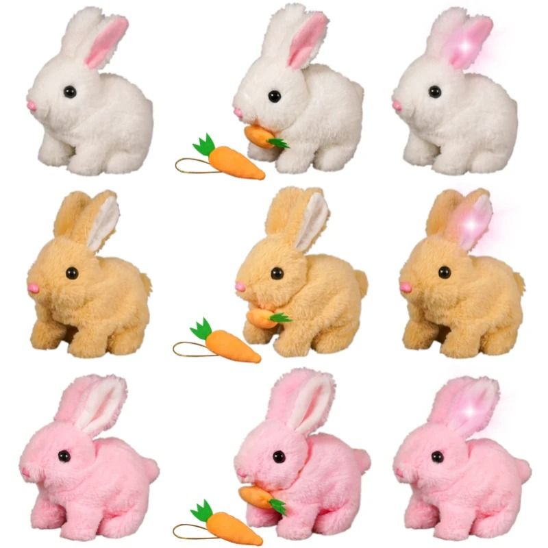Electric Rabbit Plush Toy With Carrot Walking EarWiggling And TailWagging Interactive Bunny For Ki 1