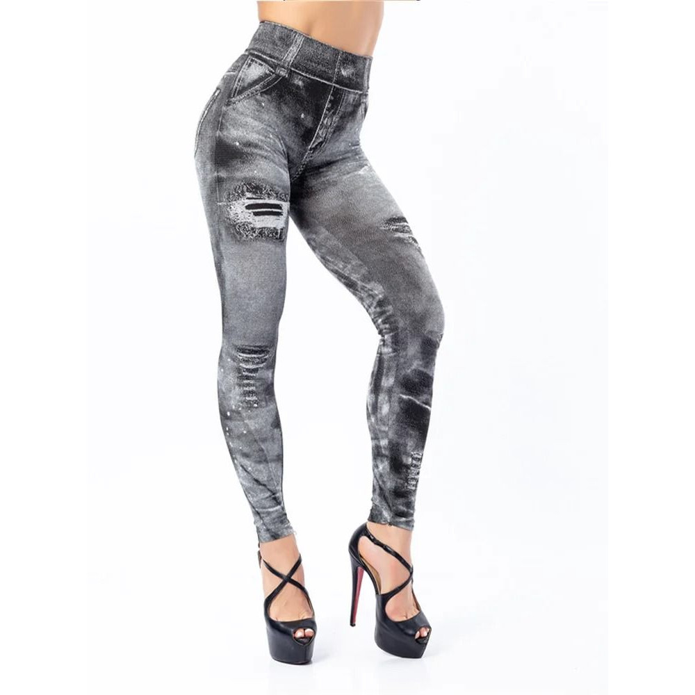Imitation Jeans Stretch Leggings High Waist Slim Push Up Fashion Leggings For Women 9
