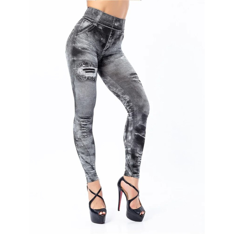Imitation Jeans Stretch Leggings High Waist Slim Push Up Fashion Leggings For Women 9