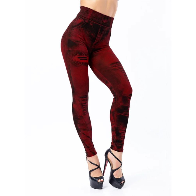 Imitation Jeans Stretch Leggings High Waist Slim Push Up Fashion Leggings For Women 12