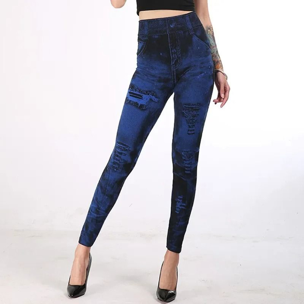Imitation Jeans Stretch Leggings High Waist Slim Push Up Fashion Leggings For Women 3
