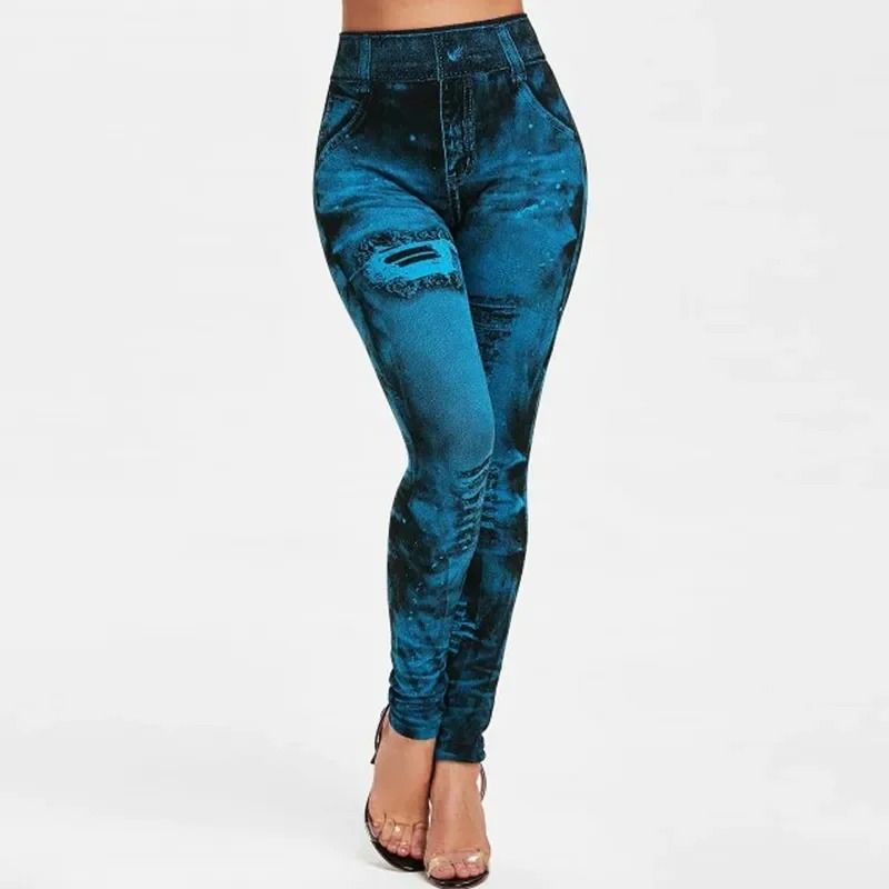 Imitation Jeans Stretch Leggings High Waist Slim Push Up Fashion Leggings For Women 4
