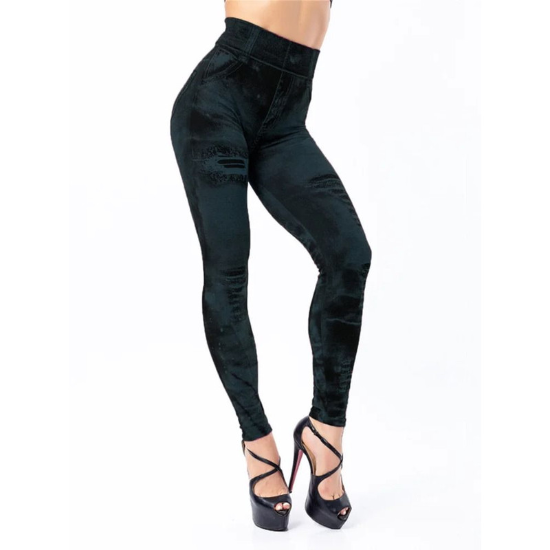 Imitation Jeans Stretch Leggings High Waist Slim Push Up Fashion Leggings For Women 6