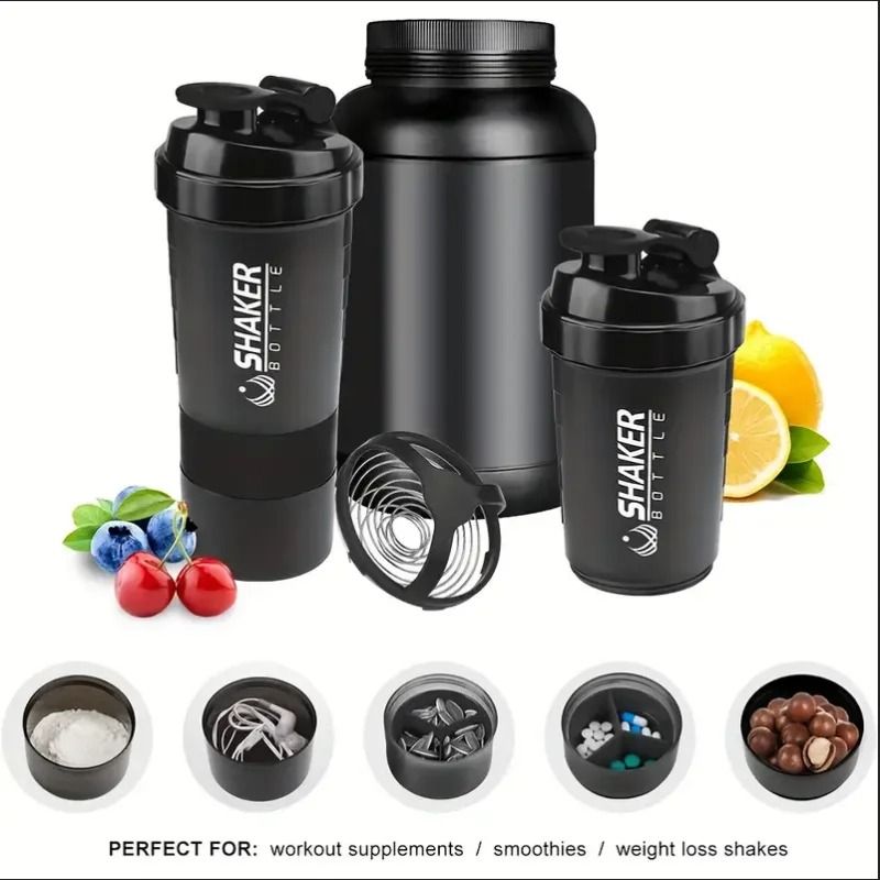 Shaker Bottle With Power Container 2 Tiers Protein Shakes Powder Shaker Bottle Sports Water Bottle 0