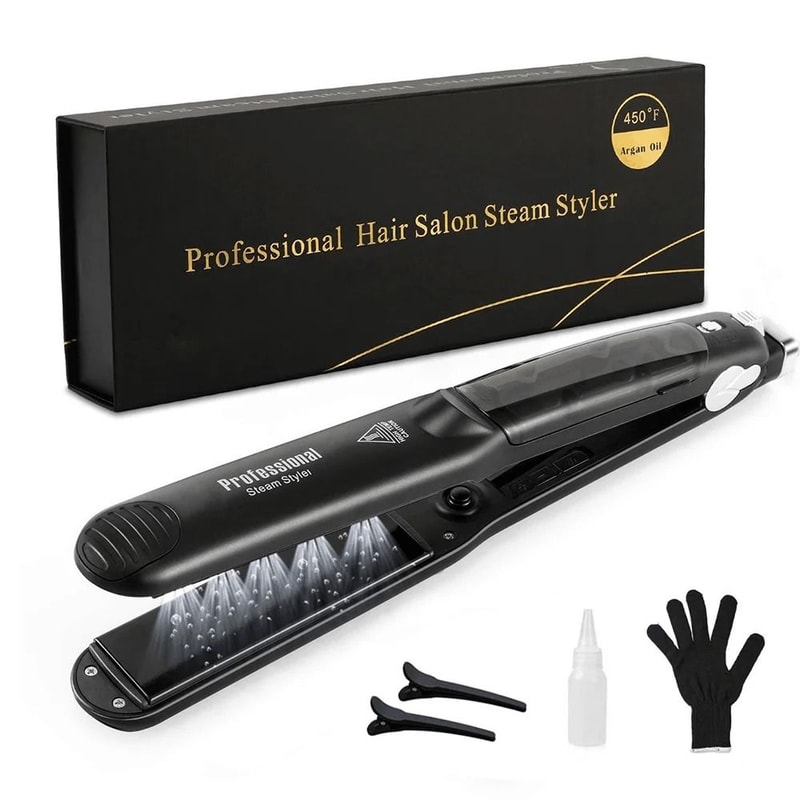 Steam Hair Straightener Professional Ceramic Vapor Flat Iron With Argan Oil Treatment For Smooth An 0