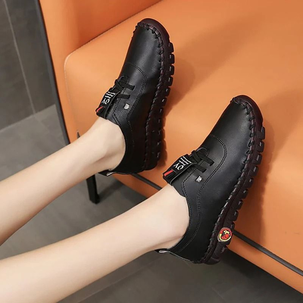 Women Casual Leather Lace Up Flat Sneakers Comfortable Spring Loafers 2