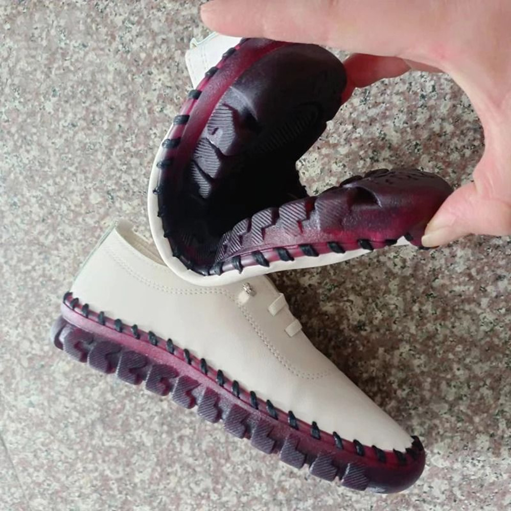 Women Casual Leather Lace Up Flat Sneakers Comfortable Spring Loafers 4